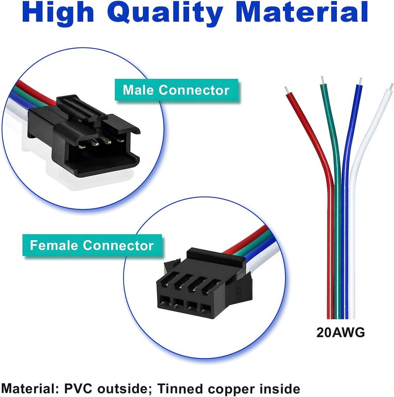 VISDOLL 30 Pairs JST SM 4 Pin Connectors Female/Male 20AWG Wire 15cm Cable LED Strip Connector for LED Strip RGB 5050 3528 WS2801 APA02 WS2813 WS2815 WS2801 - Image 4